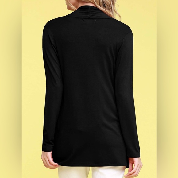 Draped Front Open Cardigan Casual Long Sleeve Lightweight Cardigan -black - Picture 3 of 6